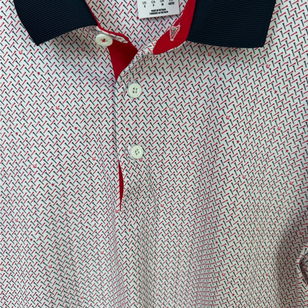 Men's Patterned Polo Shirt - Red and White